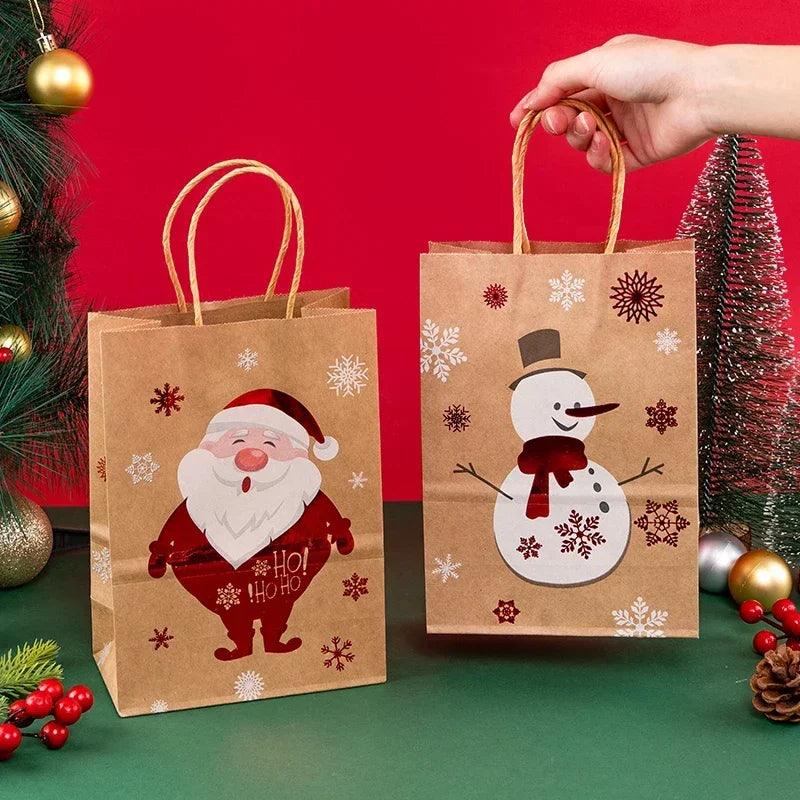 Christmas Kraft Paper Gift Bag Cartoon Santa Claus Snowman Candy Bags Packaging Pouches Party Home Decoration Supplies Wholesale