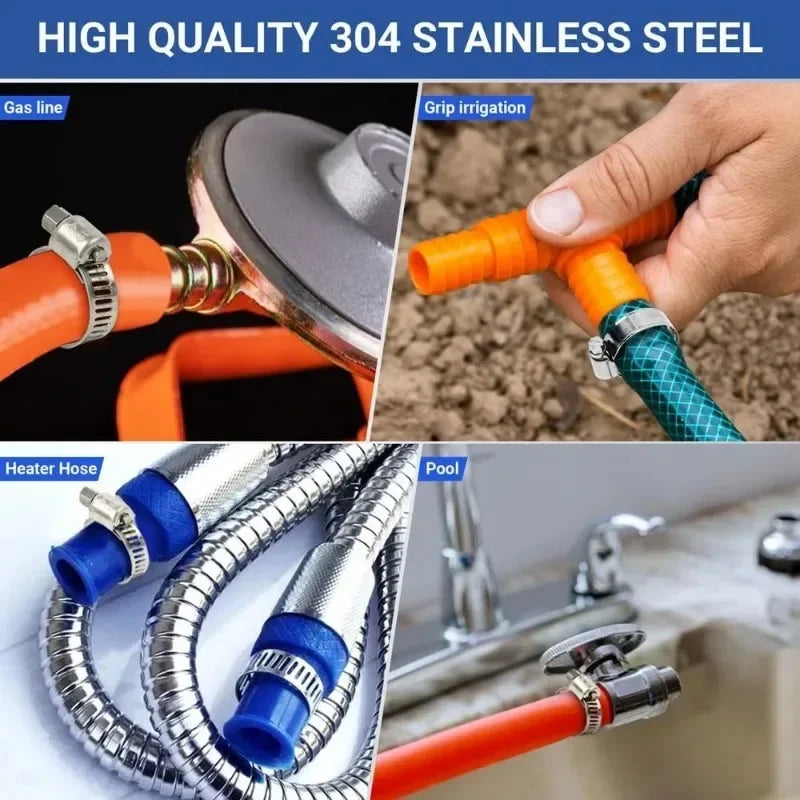 10pcs Adjustable Stainless Steel Screw Band Hose Clamps Car Fuel Tube Clamp Worm Gear Plier Tools Faucet Water Pipes Fasteners