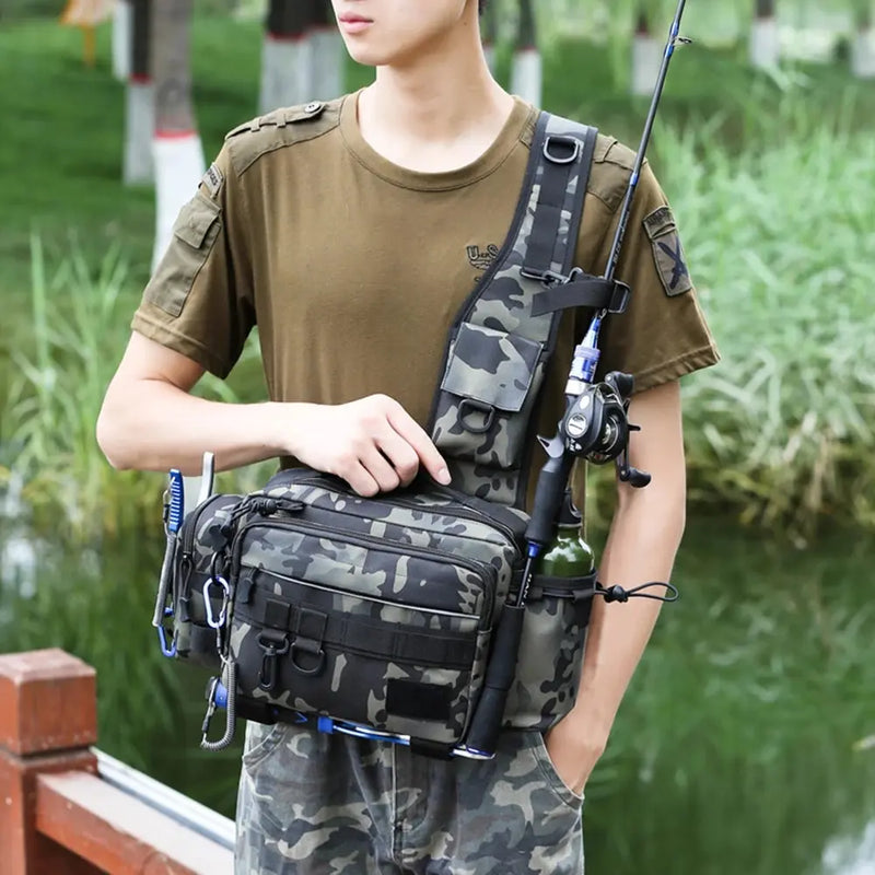 Fishing Tackle Bag Fly Fishing Backpack Chest Sling Portable Shoulder Fanny Waist Pack For Men Fishing Rod Lure Box Camping Bag