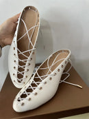 Onlymaker Women White Closed ToeLace Up Mules Kitten Heel Stiletto Summer Sandals Coeset Heels