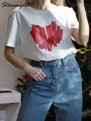 Summer Short Sleeve T Shirt Women Cotton Slim White Tops With Hearts Couple T Shirts Ladies Black Tshirts Women Top Tees 2025