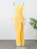 The Helios | Butter Yellow Pleated Gown with Backless Silhouette