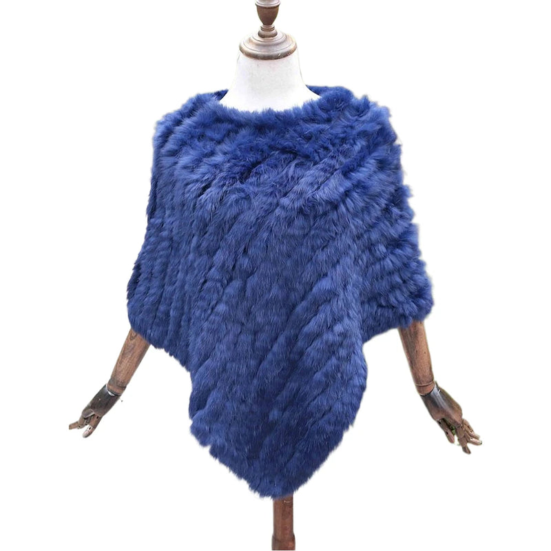 ZDFURS * Winter Hot Sale Knitted Natural rabbit fur Poncho Fashion Rabbit Fur Shawl Genuine Rabbit Fur warps Women  Fur Poncho