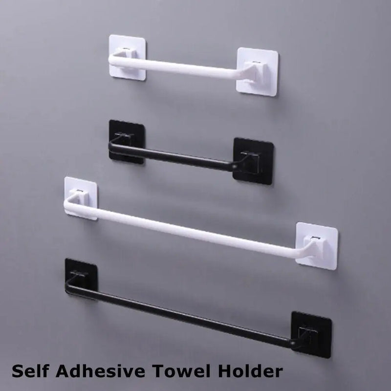 24/34cm Black/White Kitchen Bathroom Wall Bath Towel Holder Rail Rack Self Adhesive Towel Rod Bar Portable Storage Clothes Shelf
