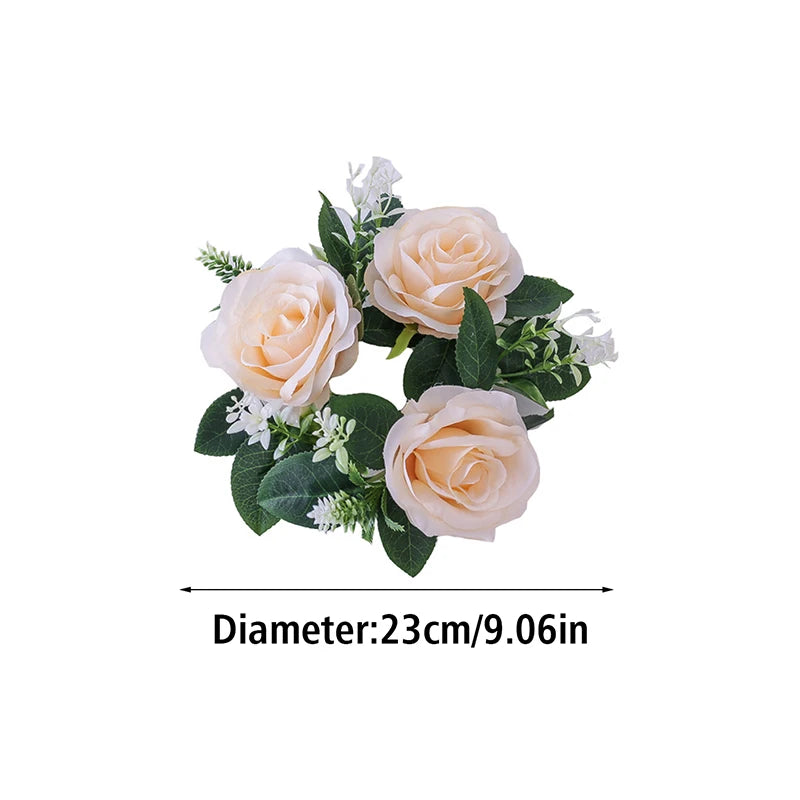 Wedding Candlestick Wreath Artificial Roses Candle Rings Wedding Table Decoration Silk Artificial Garland for Candle Home Decor