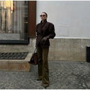Women Fashion V-neck Lapel Belt Leather Jacket Chic Lace Up High Waist Full Sleeve Overcoat 2025 Lady Autumn High Street Outwear