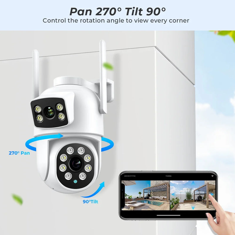 Hiseeu-Wireless Surveillance Camera, Dual Lens, 4X Digital Zoom, AI Human Detect, ONVIF, Outdoor Security PTZ IP Cameras, 4K, 8M