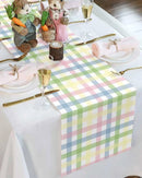 Easter Colorful Stripes Plaid Checkered Linen Table Runner Dresser Scarf Reusable Kitchen Dining Table Runner Easter Decorations