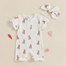 Toddler Boy Easter Casual Romper Short Sleeve Chick Print Jumpsuit with Matching Hat and Socks Set