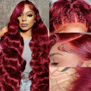 99j/Burgundy Body Wave Transparent Lace Frontal Human Hair Wigs 13x6 Lace Frontal 180% Density Wigs For Women With Baby Hair
