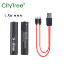 CityTree AAA Rechargeable Battery 1.5V Li-ion 600mWh 1.5 Volt Lithium 3A Batteries with Type-C Cable for Toys Clock Flashlight