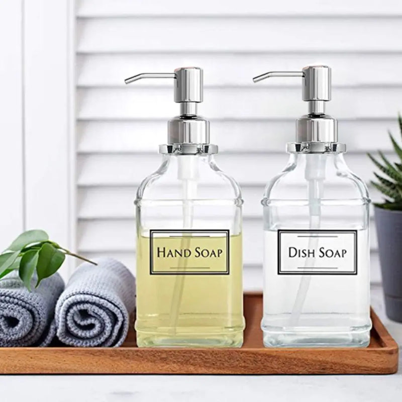 300/550ml Press Type Soap Dispenser Antique Thick Glass Hand Soap Dispenser Stainless Steel Pump With Clear Labels