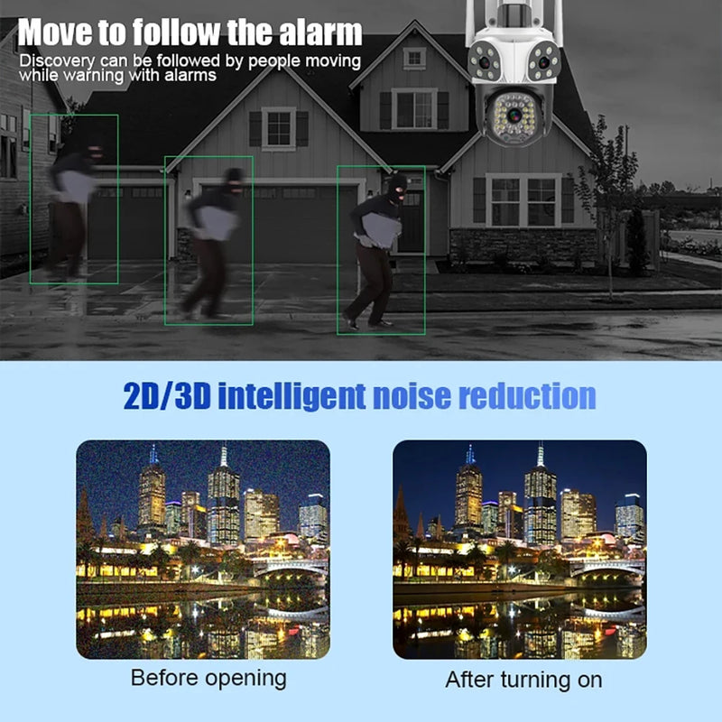 8K 15MP Outdoor WiFi Camera Motion Tracking Three Len Screens 4X Zoom PTZ Video Cam Security Protection CCTV Surveillance Camera