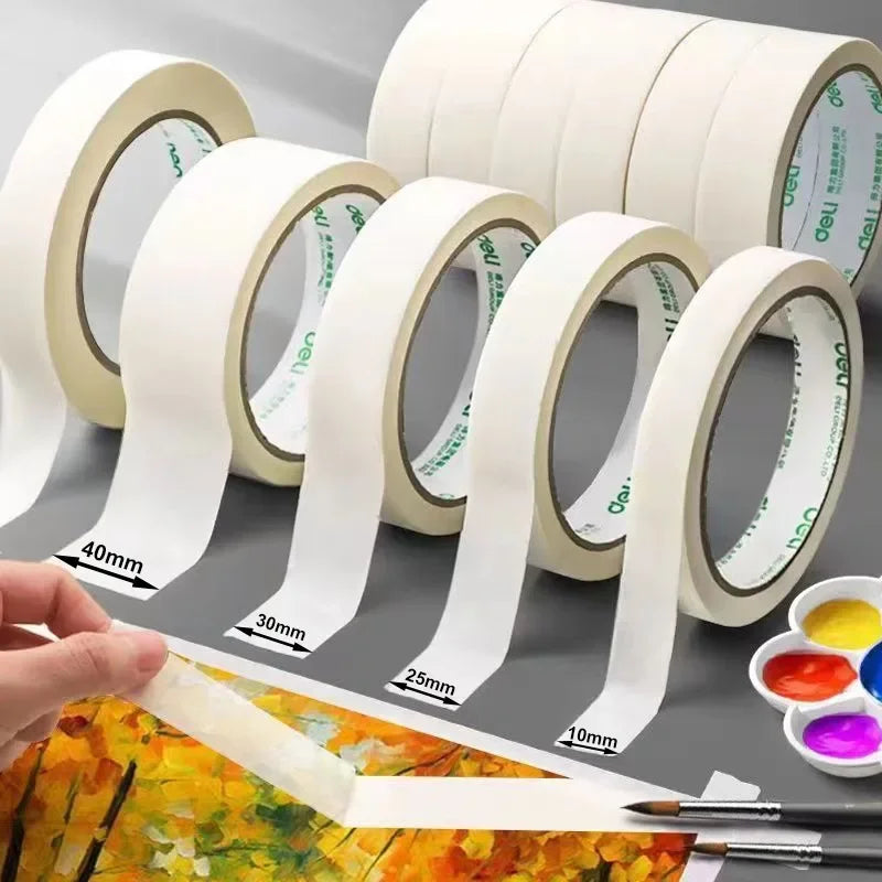 20/50M Masking Tape White Single Side Tapes Adhesive Crepe Paper Oil Painting Sketch Drawing Supplies Car Paintin No Glue Left