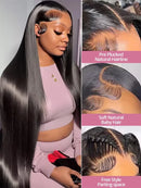 Peruvian 250% Density 32 34 inch 13x6 HD Lace Front Human Hair Wigs Straight Raw 13x4 Frontal Wigs Women Glueless Closure Wig
