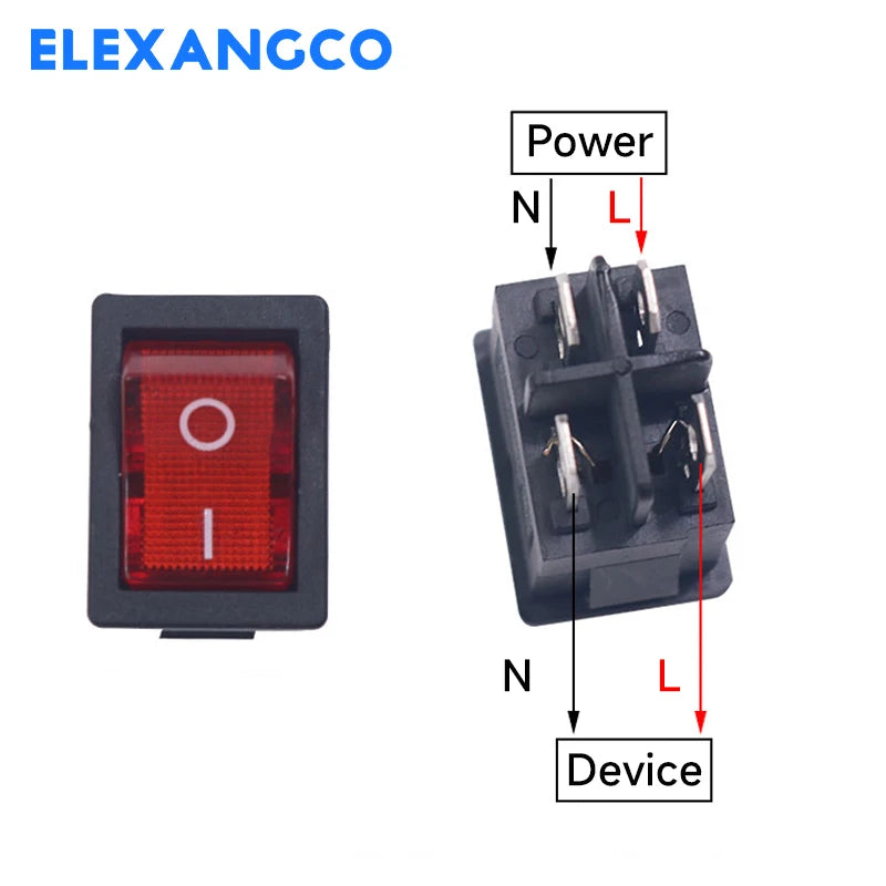 5 PCS/LOT 12Models KCD1 Series  21*15mm 3/4/6Pin Boat Car Rocker Switches 6A/250VAC 10A/125V AC With Red Green Lamp Switch