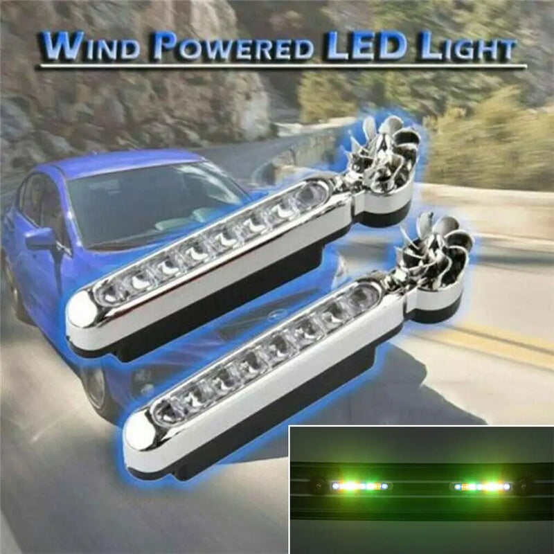 Car LED DayTime Lighting Headlight White/blue Light Wind Powered 8 LED Rotation Fan Led Lights For Car