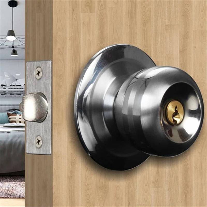 Round Ball Privacy Door Knob Set Bathroom Handle Lock With Key For Home Door Lock Hardware Supplies