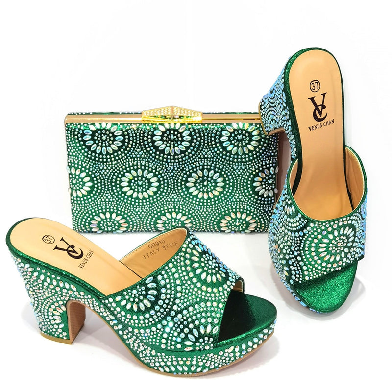 Latest Design African Wedding Italian Shoe and Bag Sets Decorated with Appliques Nigerian Women Wedding Shoes High Quality Pumps