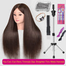 New Female Mannequin Training Doll Head With 70% Real Hair For Hairsyles Hairdressing Cosmetology Dolls Head With Stand Tripod