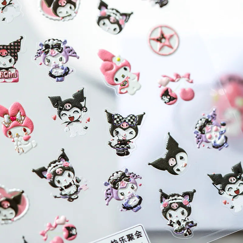 1PCS 5D Cartoon Kuromi Hello Kitty Nail Stickers Sanrio Animation Nail Art Decoration Sanrio Cute Melody Embossed Stickers