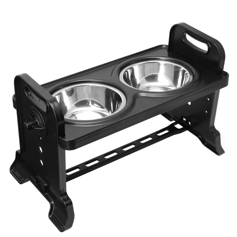 Elevated Double Dog Bowls Adjustable Height Foldable Pet Feeding Dish