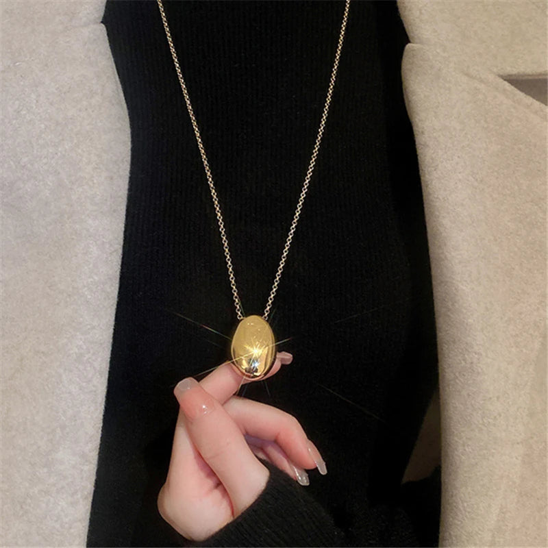 Fashion Jewelry Popular Style One Layer Chian Smooth Oval Metal Pendant Necklace For Women Girl Gift Hot Sale Accessories