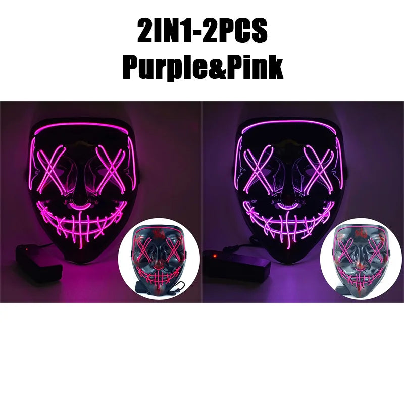 Halloween Masks of Terror Led Face Light Mask Scary Scream Bright Mask for Carnival Halloween Costumes for Men Glow in The Dark