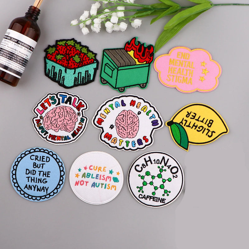 Brain Model Patches For Clothes Mental Health Awareness And Support DIY Embroidery Applique Fusible Patch Ironing Stickers Badge