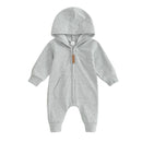 Pudcoco Infant Newborn Baby Jumpsuit, Long Sleeve Hooded Zip-up Solid Fall Romper Clothes for Boys Girls 0-12M