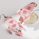 Glitter Pink Acrylic Love Rocket Long Earrings for Women Mirror Heart Alien Spacecraft Drop Earring Jewelry Valentine's Day Gift