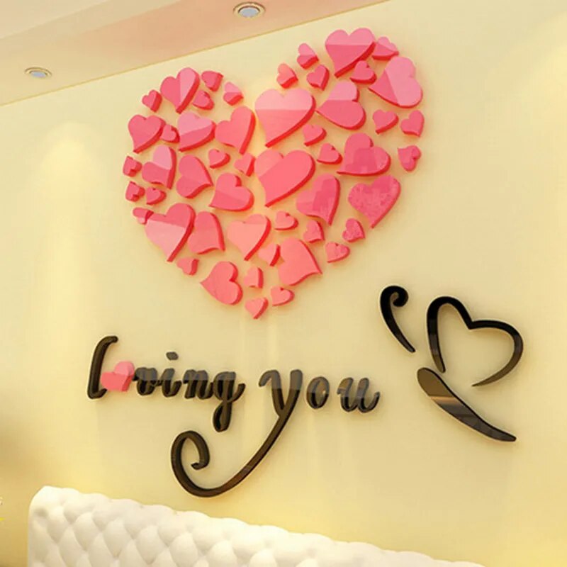 5 Size Colorful Multi-Pieces Love Heart Pattern 3D Acrylic Decoration Wall Sticker DIY Wall Poster Home Decor Bedroom Wallstick