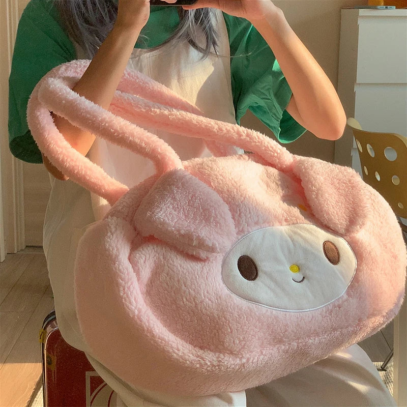 Sanrio Cute My Melody Shoulder Bag Japanese Kuromi Lovely Plush Bag Lolita Messenger Bag for Girl Travelling Bag Birthday Gifts