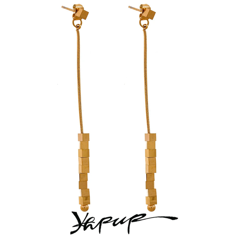 Yhpup 316 Stainless Steel Square Long Drop Dangle Earrings 18k Gold Color PVD Waterproof Fashion Ear Pendants Jewelry Women Gift