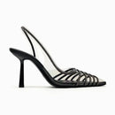 Summer Women's Sandals Apricot Shiny Rhinestone High Heels Shoes Fashion Transparent Sexy Slingback High Heels Woman