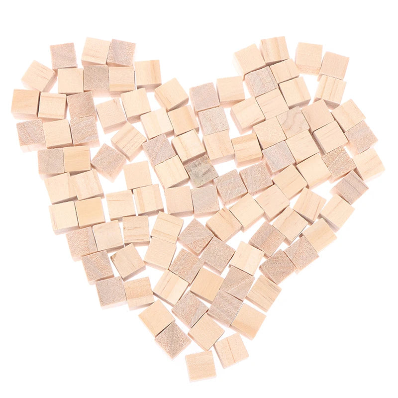 100PCS Unfinished Blank Mini DIY Wooden Square Blocks 1cm Wood Solid Cubes for Woodwork Craft Kids Toy Puzzle Making Material