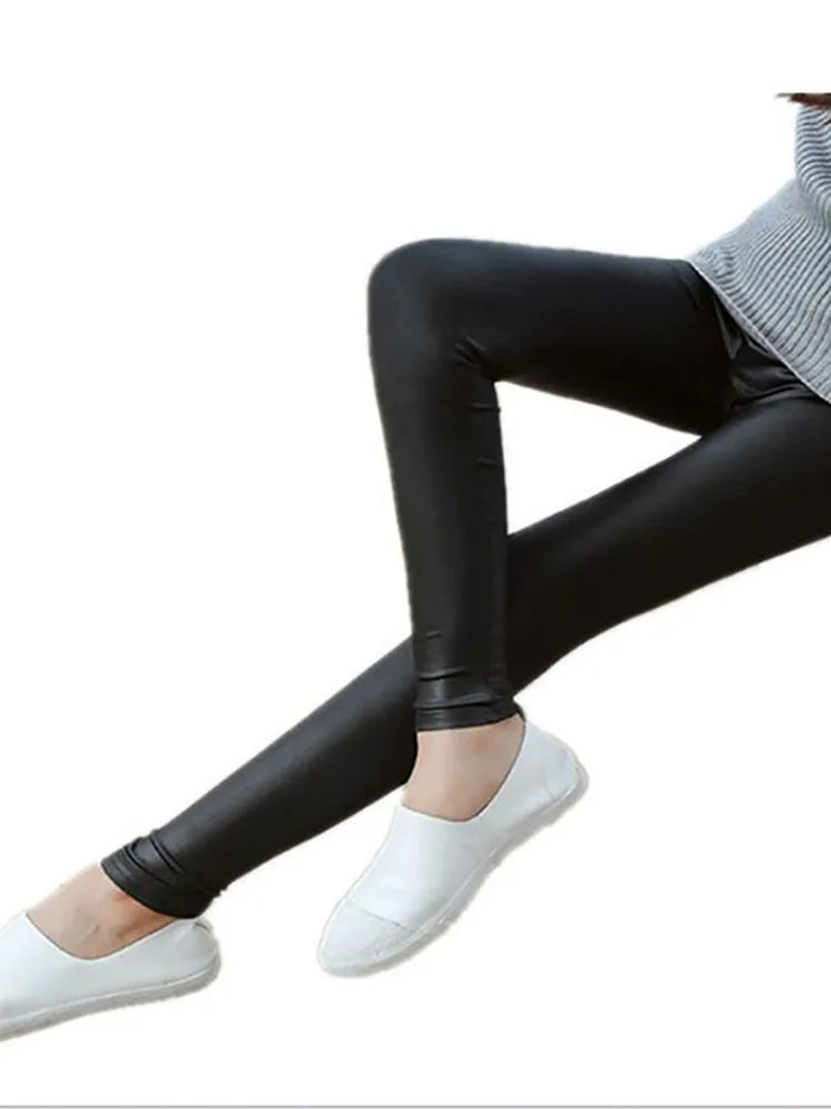 Ladies Winter Warm Thick Velvet Faux Leather Leggings Gothic Legging Pants Punk Rock Slim Skinny Pencil Pants For Women