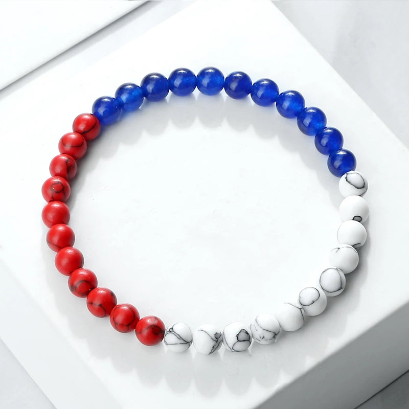 Countries Flag Color Beads Bracelet Natural Stone Palestine Arab Red Green Blue Malachite Bangles Patriot Jewelry Christmas Gift