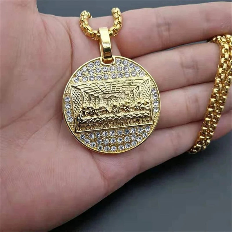 Stainless Steel Last Supper Pendant Gold Color Iced Out Bling Zircon Round Necklace For Men Father's Day Gift Hip Hop Jewelry