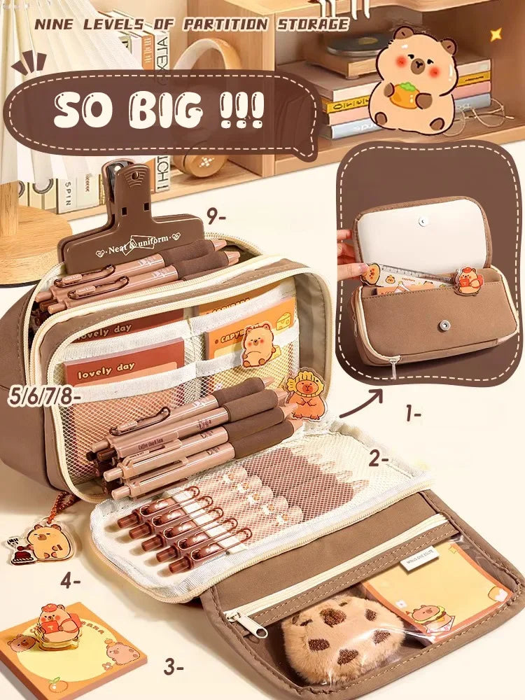 Black Kawaii Large Capacity Pencil Capillary Cases For School Bag Pouch Box Back to School Supplies Girl Kit Cute Stationery