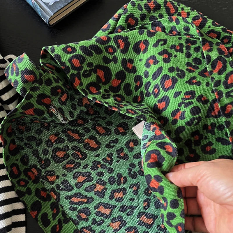 Women's Corduroy Shoulder Crossbody Bag Green Leopard Print Cloth Large Capacity Handbag Casual Travel Shopping Totes