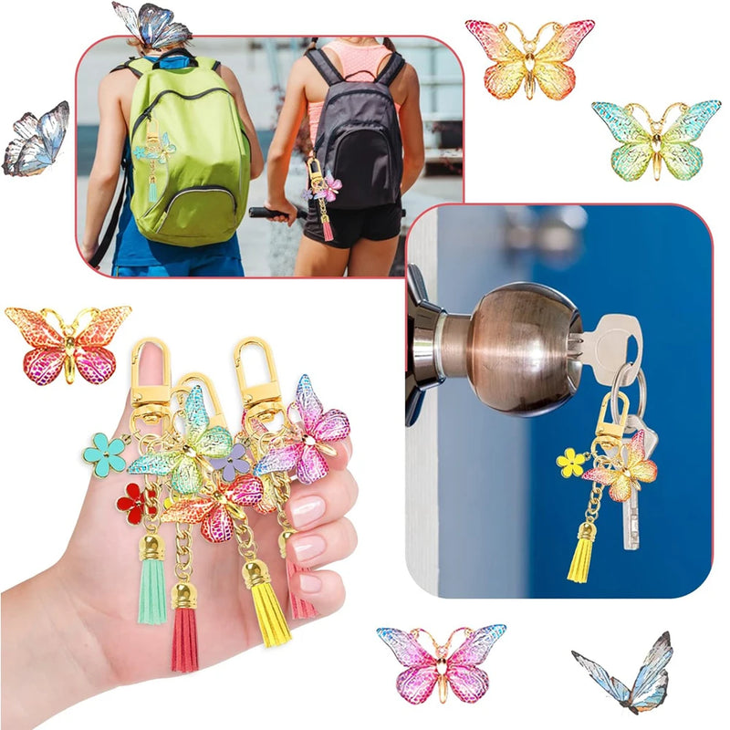 12 sets of butterfly party gift keychains with butterfly flower gauze cloth bags card butterfly themed birthday party decoration