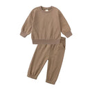2026 New Arrivals Little Girls Clothing Tracksuit 2 Pieces Set Warm Fleece Plain Top Sweatshirt+Pants Loungewear Suit For Kids