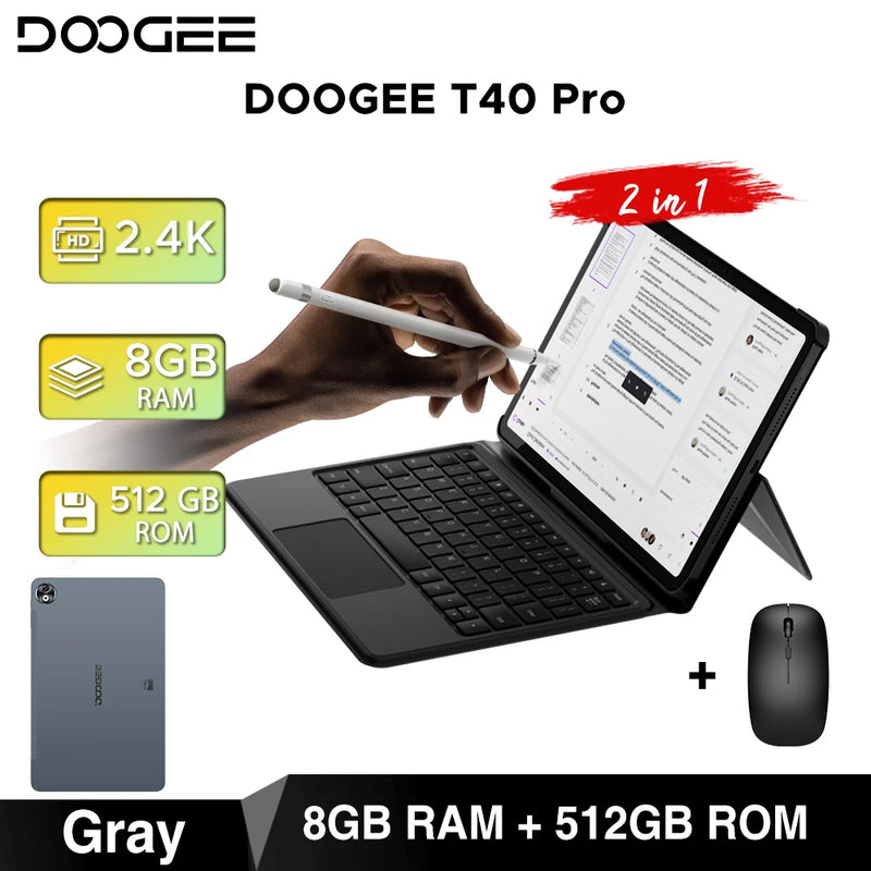 World Premiere DOOGEE T40 Pro Tablet 12" IPS 2.4K 20GB(8+12) 512GB Android 14 Helio G99 6nm 10800mAh 18W Charge 7.6mm ultra-thin