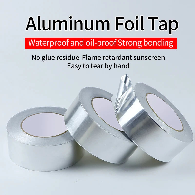 1roll High temperature resistant aluminum foil tape, waterproof and oil-proof, flame-retardant and sun-proof, hand-tearable