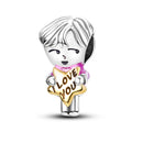 Silver Plated Boy Girl Couple Lovers Beads Charms Zirconium Dangle Fit Original Pandora Bracelet Necklace Jewelry Women