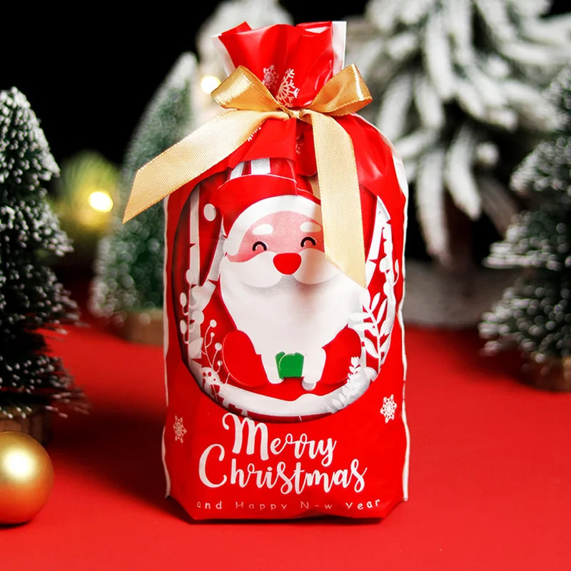 20/50pcs Christmas Candy Bags Christmas Decorations Santa Gift Bag Navidad Xmas Gift Bags Cristmas Cookies Packing Bag 15x23cm