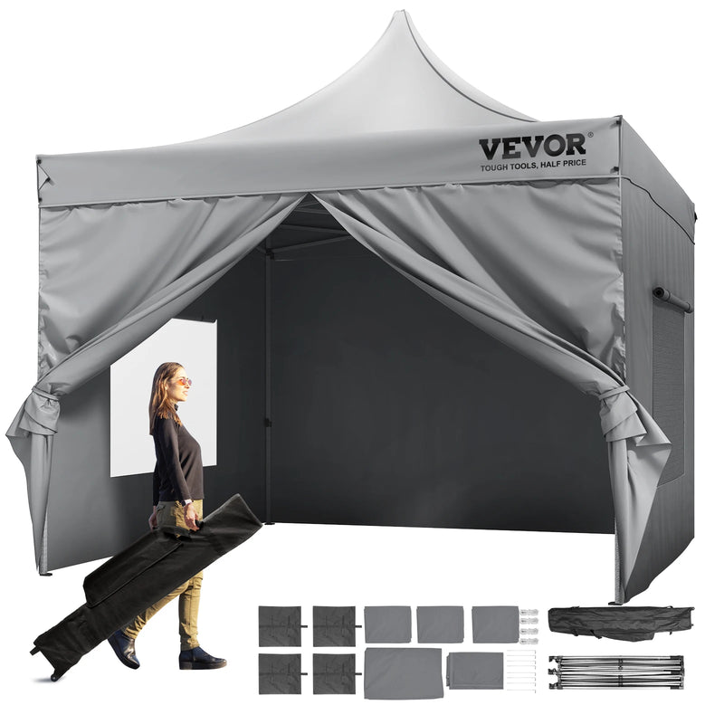 VEVOR 10x10 FT Pop up Canopy with Removable Sidewalls Portable Gazebo & Wheeled Bag UV Resistant Waterproof Tent for Patio