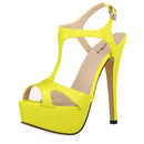 2026 New Women Sandals 14cm Sexy T-Strap Peep Toe Platform Summer Red Wedding Shoes Patent Leather Thin High Heels Big Size 44