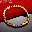 ALIZERO 925 Sterling Silver 18K Gold Smooth 6MM Beads Bracelet Chain For Woman Charms Wedding Engagement Party Jewelry Gifts